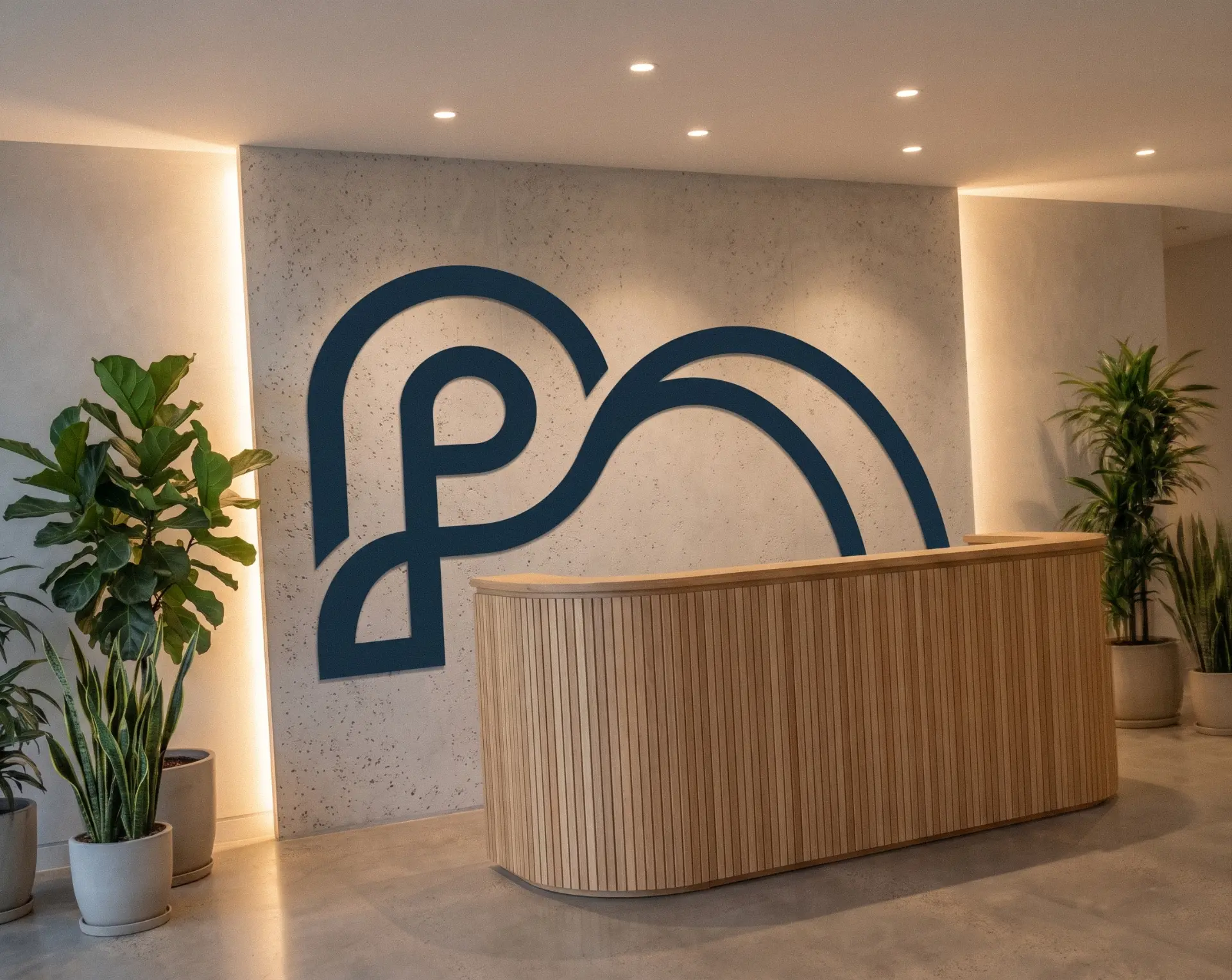 Praxis Assist mark applied to a reception wall